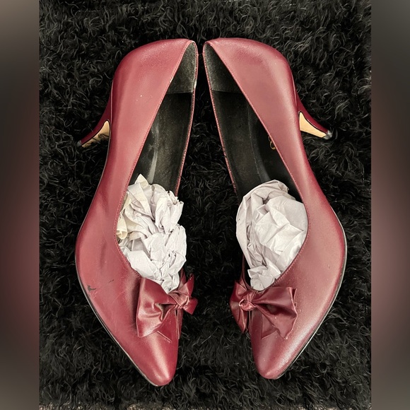 VINTAGE 80’s “Calico” Genuine Leather Burgundy Shoes w Kitten Heel - Never Worn! - Picture 4 of 10